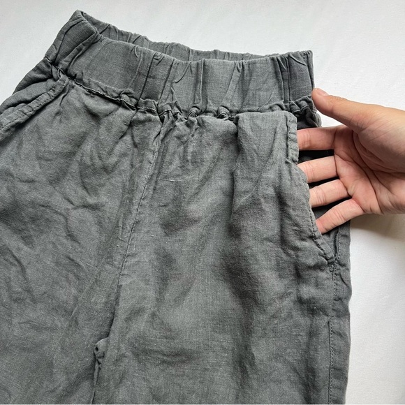LEN OK grey linen elastic waist tapered leg cropped pants - Picture 3 of 5